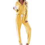 Women's Solid High - rise Breathable Casual Suit Home Clothes Pocket Buckle Long Sleeve Pants Women's Pajamas - Zeprah
