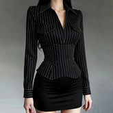 Women's Striped Color Block Regular Fit Long Sleeve Woven Polyester Office Work Blouse - Zeprah