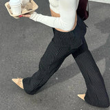 Women's Striped Low - Rise Woven Flare Trousers - Flat Front Fashion Office Pants for Work & Casual Wear - Zeprah