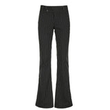 Women's Striped Low - Rise Woven Flare Trousers - Flat Front Fashion Office Pants for Work & Casual Wear - Zeprah