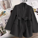 Women's Suit Coat Cardigans Jacket Office Lady Long Sleeve Belt Lapel V - neck Casual Loose Suit Coat - Zeprah
