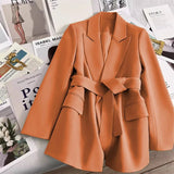 Women's Suit Coat Cardigans Jacket Office Lady Long Sleeve Belt Lapel V - neck Casual Loose Suit Coat - Zeprah