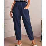 Women's Summer Casual Harem Pants Polyester/Cotton Crocheted Elastic Waist Loose Fit Flat Front Ankle - Length - Zeprah