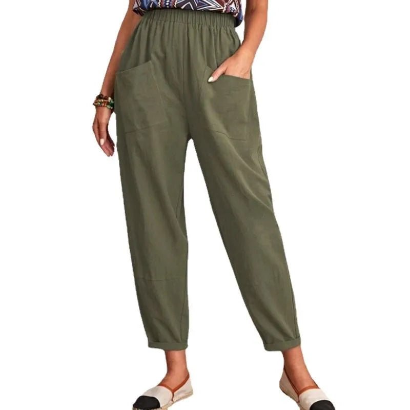 Women's Summer Casual Harem Pants Polyester/Cotton Crocheted Elastic Waist Loose Fit Flat Front Ankle - Length - Zeprah