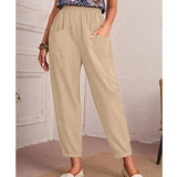 Women's Summer Casual Harem Pants Polyester/Cotton Crocheted Elastic Waist Loose Fit Flat Front Ankle - Length - Zeprah