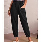 Women's Summer Casual Harem Pants Polyester/Cotton Crocheted Elastic Waist Loose Fit Flat Front Ankle - Length - Zeprah