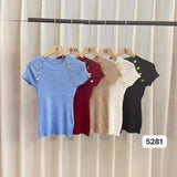 Women's Summer French Crew - Neck Short Sleeve T-Shirt Unique Design Striped Knit Crop Top - Zeprah