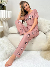 Women's Summer Home Wear Pajamas Casual Comfortable Printed Short - Sleeved Long Pants Elastic Waist - Zeprah