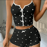Women’s Summer Knitted Pajama Set - Bow - Detail Ribbed Cami & Sleep Shorts Set - Zeprah