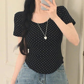 Women's Summer T-Shirt Knitted Eco - Friendly Polka Dot Slim Fit Comfortable Camisole Sleepwear Casual Blouse - Zeprah