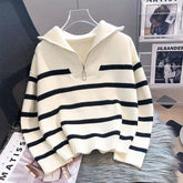 Women's Sweater Women's Autumn and Winter Clothing Thickened New Zipper Striped Knit Sweater - Zeprah