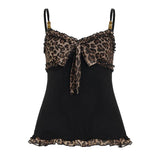 Women's Tank Top Short Sweet Sexy Style Leopard Print Lace Front RIBBONS Trim Sleeveless A - Line Loose Fit Plus Size Blouse - Zeprah
