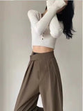 Women's Trendy Summer Straight Leg High Waist Casual Loose Fit Pants Polyester/Cotton Zipper Fly - Zeprah
