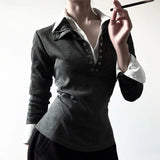 Women's Turn - down Collar Solid Knit Top Long Sleeve Casual Office Wear Shirt Winter - Zeprah