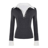 Women's Turn - down Collar Solid Knit Top Long Sleeve Casual Office Wear Shirt Winter - Zeprah