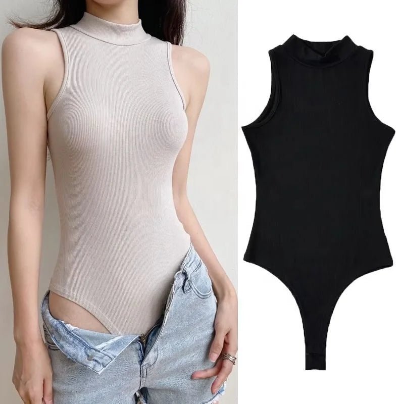 Women's Turtleneck Sleeveless Bodysuit Jumpsuit - Zeprah
