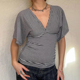 Women's V - Neck High Waisted Slim Fit Casual Short Sleeve T-Shirt - Summer Eco - Friendly Digital Printing - Zeprah