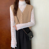 Women's V - neck Knitted Waistcoat Spring Autumn New Design Sense Short Loose Ladies Cardigan Sweater Vest - Zeprah