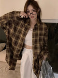 Women's Vintage Slouchy Plaid Shacket Wholesale Spring Fall Loose Casual Long - Sleeve Shirt Jacket - Zeprah