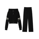 Women's Waffle - Knit Cardigan Hoodie Set Autumn New Arrival Short Casual Outerwear & Wide - Leg Sweatpants 2 - Piece Outfit - Zeprah