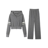 Women's Waffle - Knit Cardigan Hoodie Set Autumn New Arrival Short Casual Outerwear & Wide - Leg Sweatpants 2 - Piece Outfit - Zeprah