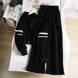 Women's Waffle - Knit Cardigan Hoodie Set Autumn New Arrival Short Casual Outerwear & Wide - Leg Sweatpants 2 - Piece Outfit - Zeprah