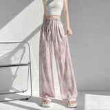 Women's Wide Leg Casual Straight Pants High Waist Elastic Waist Flat Front Breathable Loose Fit Spring Autumn - Zeprah