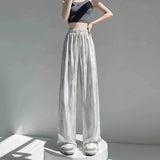 Women's Wide Leg Casual Straight Pants High Waist Elastic Waist Flat Front Breathable Loose Fit Spring Autumn - Zeprah