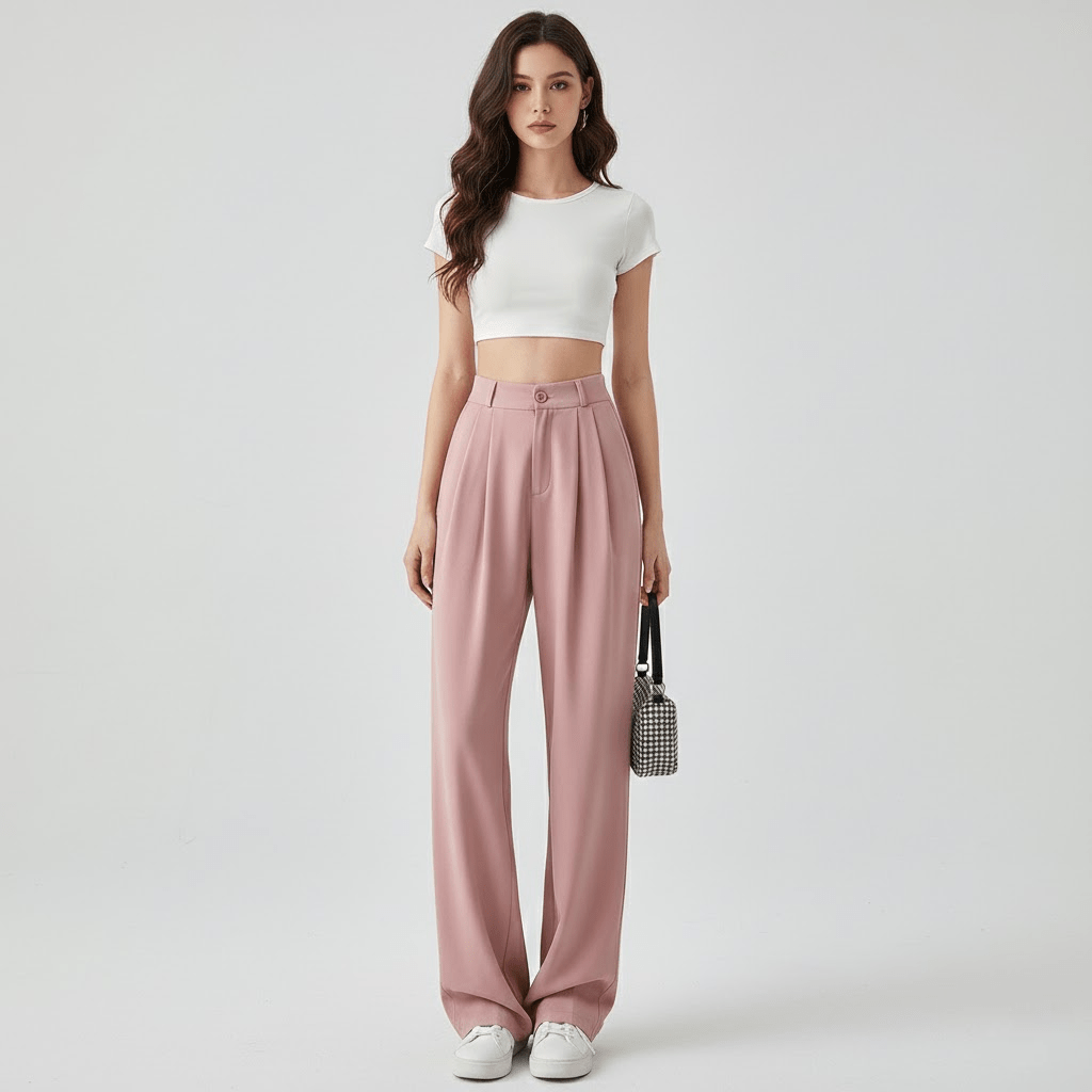 Women’s Wide - Leg Trousers with Front Pleats and High - Waist Pant Style - Zeprah