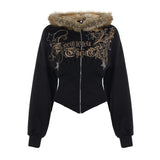 Women's Winter Zipped Hoodie with Bow Detail & Faux Leather Trim | Windproof Eco - Friendly Casual Pullover Sweatshirt - Zeprah