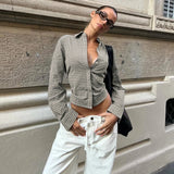 Women's Woven Simple Plaid Shirt with Turn - down Collar Back Tie Detail Contrast Color Trim Casual Office Blouse Commuter Wear - Zeprah