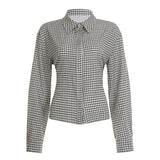 Women's Woven Simple Plaid Shirt with Turn - down Collar Back Tie Detail Contrast Color Trim Casual Office Blouse Commuter Wear - Zeprah