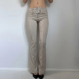 Women's Woven Skinny Pants with Metal Buckle Belt Striped Low Waist Breathable Versatile Commuter Casual Wear - Zeprah