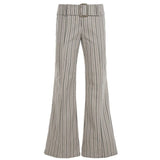 Women's Woven Skinny Pants with Metal Buckle Belt Striped Low Waist Breathable Versatile Commuter Casual Wear - Zeprah