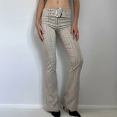 Women's Woven Skinny Pants with Metal Buckle Belt Striped Low Waist Breathable Versatile Commuter Casual Wear - Zeprah
