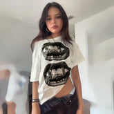 Y2K Style Women Short Sleeve T Shirt Skulls Retro Vintage Loose Fit Plus Size Streetwear Hip Hop Summer Eco - Friendly 100% Cotton - Zeprah