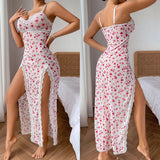 Yeardress Sexy Leopard Print Long Dress with Sheer Mesh High Slit Strap Temptation Nightgown - Zeprah