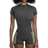 Yoga Set 2 - Piece Casual Knitted Outfit Women's High Stretch Color Block Skinny Zip Front Top Shorts Quick Dry Breathable - Zeprah