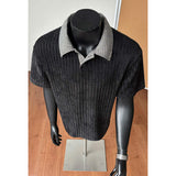 Men Vertical Striped Contrast Collar Short Sleeve Polo Shirt Loose Breathable Casual Daily Business Fashion Polo Tops