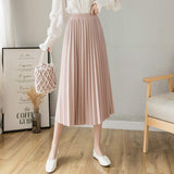 Women Midi Skirt Solid Color Elastic Waist a Line Long Pleated Skirt Casual Flowy Maxi Skirts for Ladies Daily Wear
