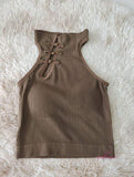 Retro Buckle Cheongsam Style Half-turtleneck Sleeveless Vest Crop Top Women's tank