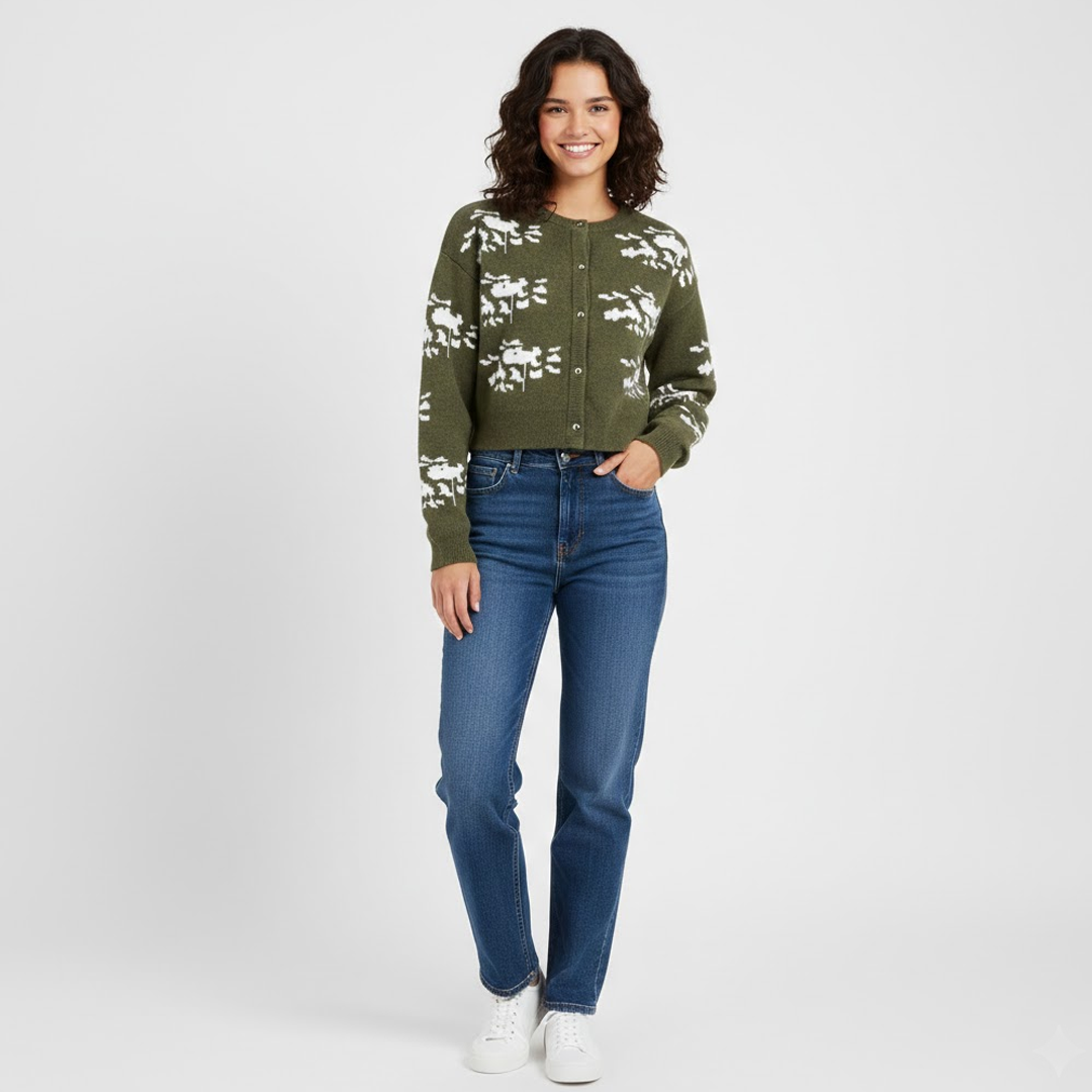 Women's Breathable Viscose/Polyester Christmas Sweater Single Breasted Button Front Cozy Long Sleeve Casual Winter Cardigan