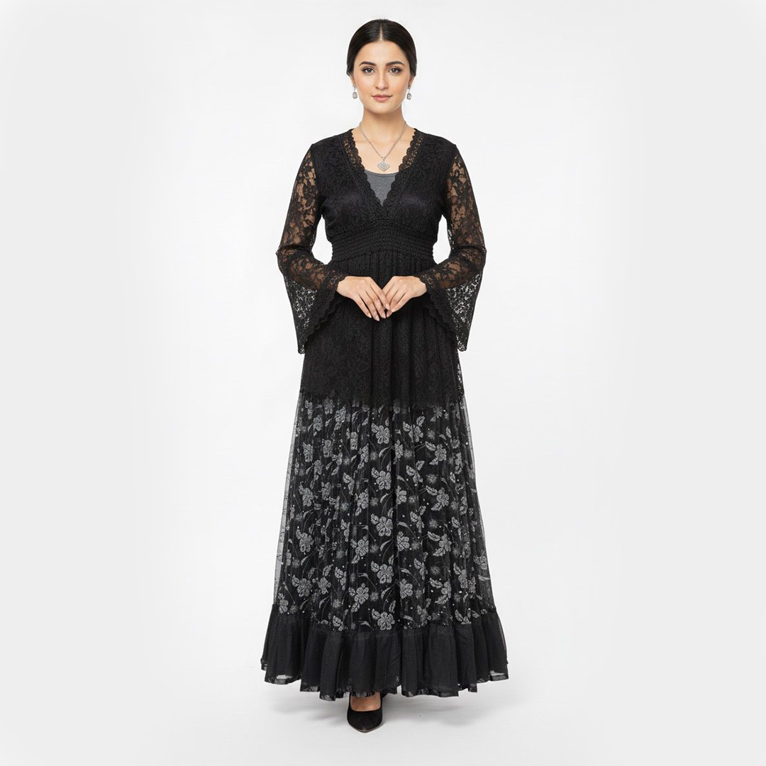 Black Floral Lace Gown