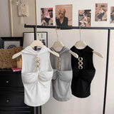 Women's Stylish Black Knit Halter Vest Sleeveless Slim Crop Bandeau Sweet Alluring Top for Summer