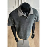Men Vertical Striped Contrast Collar Short Sleeve Polo Shirt Loose Breathable Casual Daily Business Fashion Polo Tops