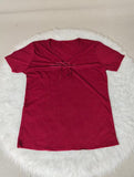2026 Korean Summer Women Ribbed T-shirt V Neck Drawstring Short Sleeve Top Ruffle Cuff Slim Fit Casual Knitted Tee Shirts