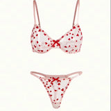 Bestselling Lingerie Set: Sexy Lace Sheer Mesh with Heart Embroidery Push-up Bra