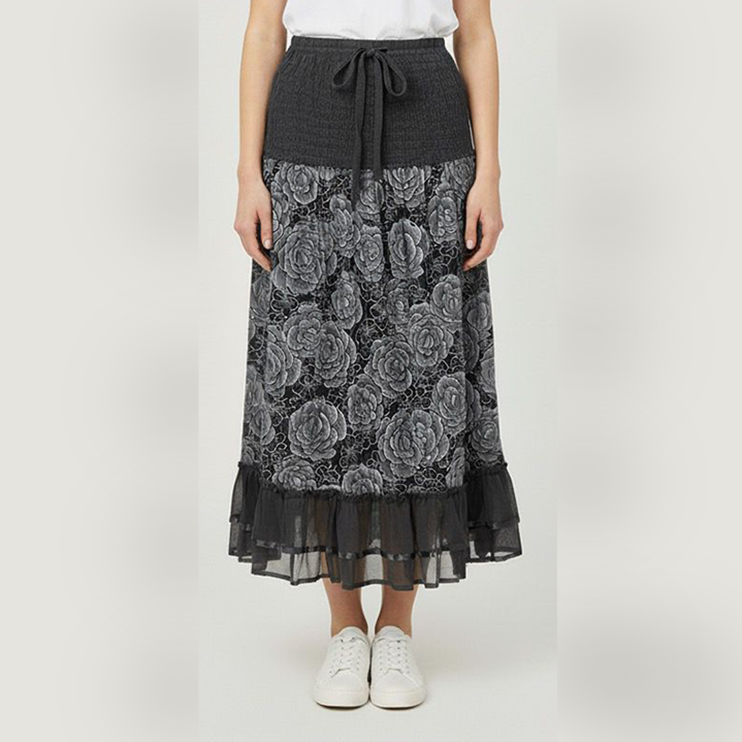 Grayscale Rose Print Skirt
