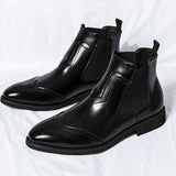Pointed Toe Brogue Dress Shoes Coffee Color Durable Fashion Ankle Boots for Men