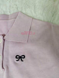 Women's Short-Sleeve Knit Top with Embroidered Bowknot Preppy Style French Polo Collar Lightweight Fabric for Spring and Summer